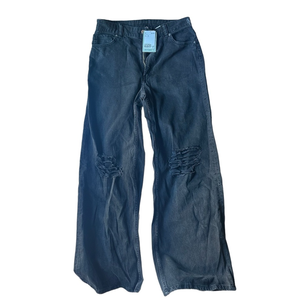 H&M Dark Wash Distressed Wide Leg Jeans